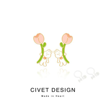 / Rabbit Designs ) Ear Stud Sterling Cuff Various Silver Earring Cartoon (