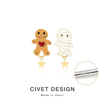 / Silver Stud Earring Sterling Halloween Cartoon Asymmetrical Cuff Ear