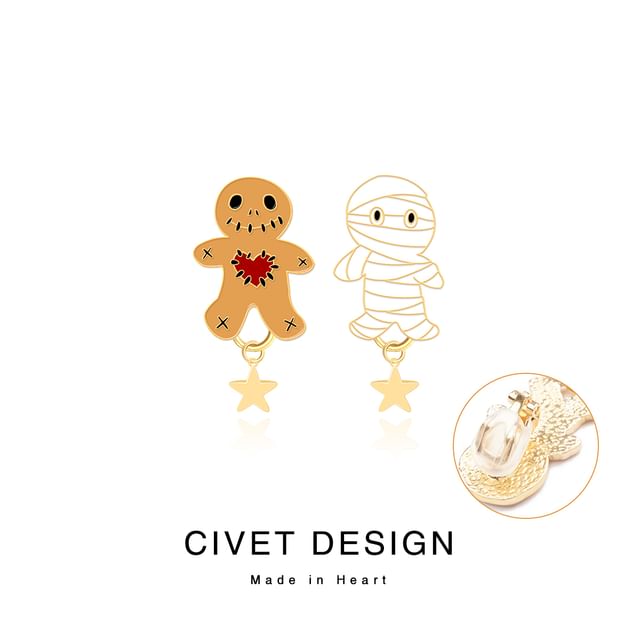 / Silver Stud Earring Sterling Halloween Cartoon Asymmetrical Cuff Ear