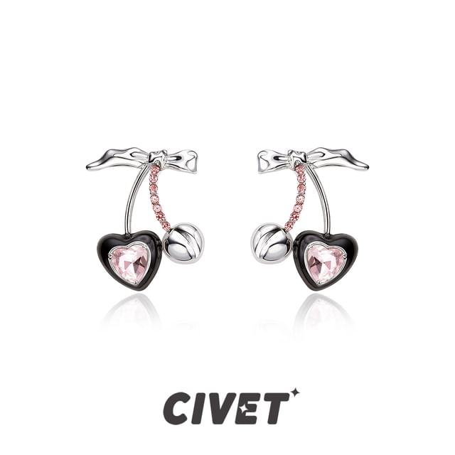 Ear Cuff Silver Stud Rhinestone Sterling Cherry Earring /