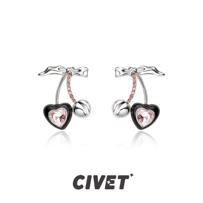 Ear Cuff Silver Stud Rhinestone Sterling Cherry Earring /