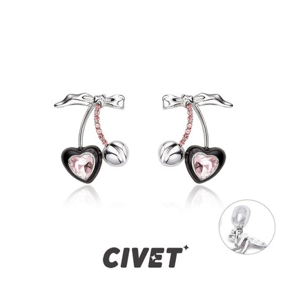 Ear Cuff Silver Stud Rhinestone Sterling Cherry Earring /