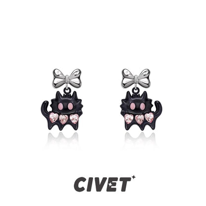 / Sterling Color Cuff Cat Stud Earring Silver Ear Block