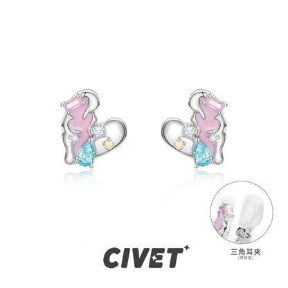 Stud Heart Silver Panel / Ear Cuff Earring Sterling