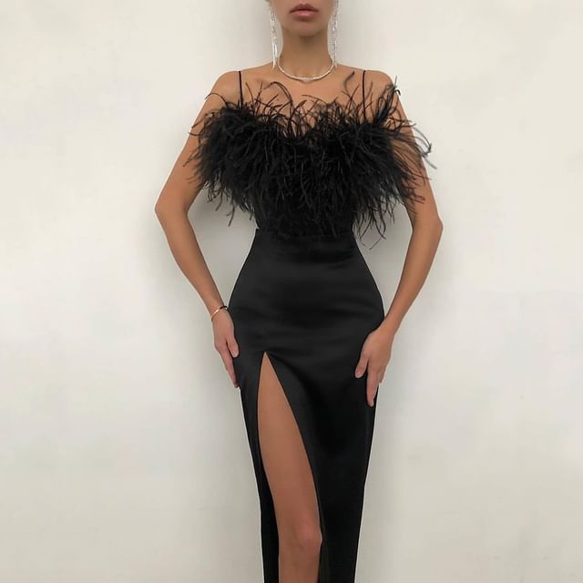 Spaghetti Strap Frayed Sheath Maxi Dress