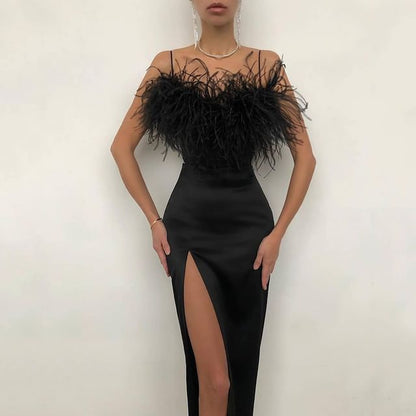Spaghetti Strap Frayed Sheath Maxi Dress