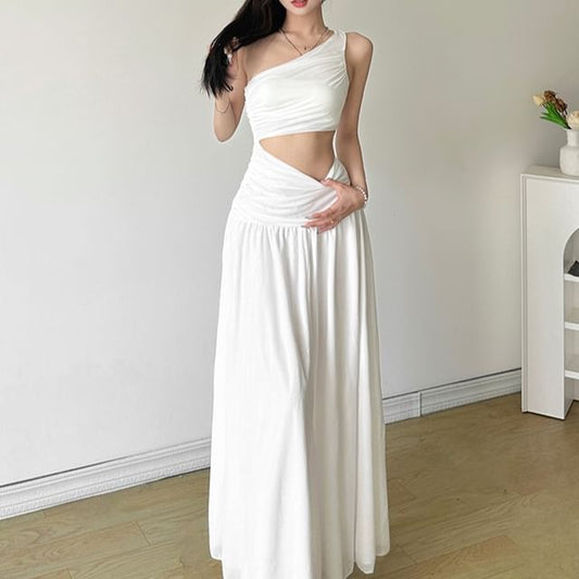 One Shoulder Sleeveless Cutout A-Line Maxi Dress
