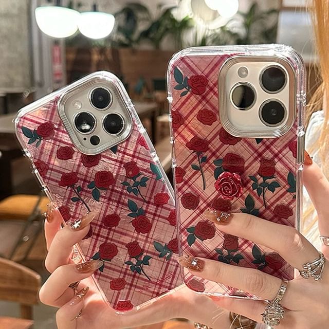 Case Adhesive Set Decoration Phone Plaid Rose /