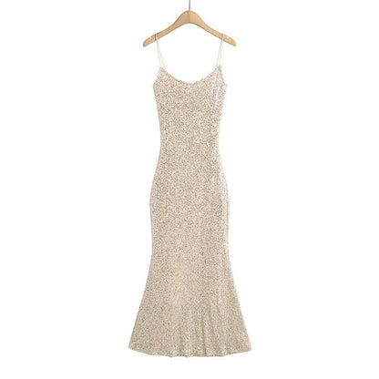 Spaghetti Strap Scoop Neck Glitter Slim-Fit Bodycon Maxi Dress