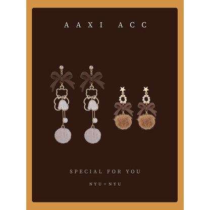 Drop Clip-On Pearl Faux / Earring Bow Pom