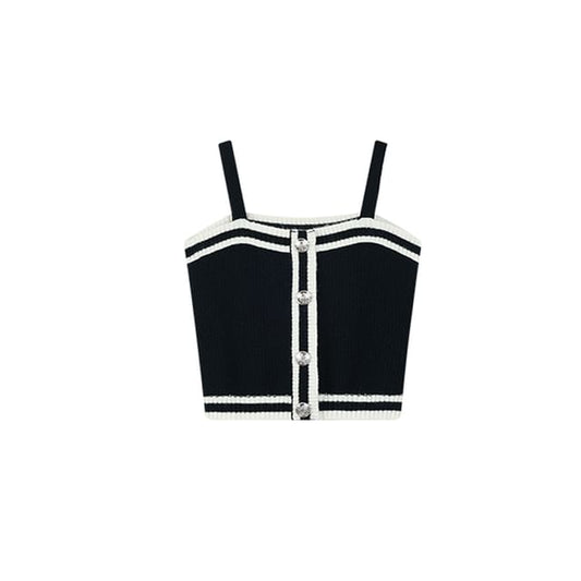 Plus Size Striped Button Knit Camisole Top