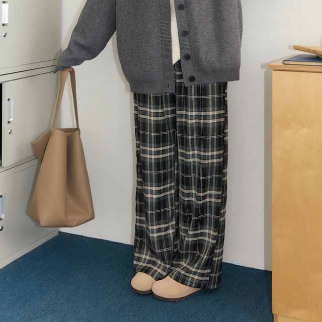 Plus Size High Rise Plaid Wide Leg Pants / Washed Wide Leg Jeans