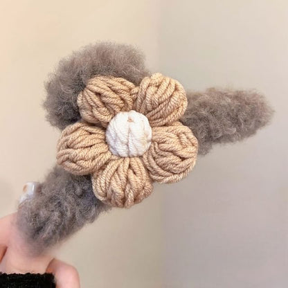 Yarn Chenille Hair Clip Floral Claw
