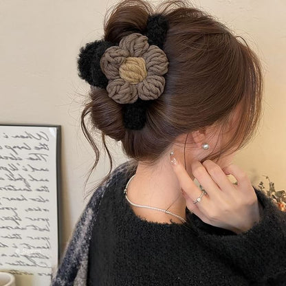 Yarn Chenille Hair Clip Floral Claw