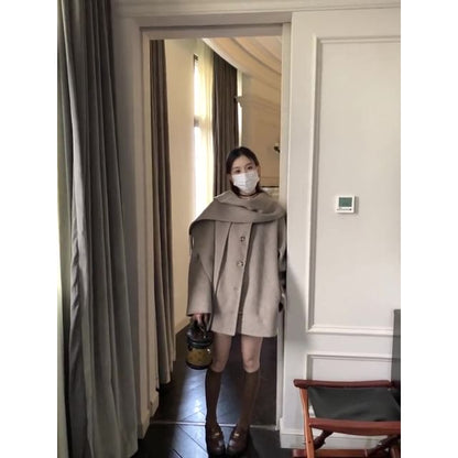 Round Neck Plain Single Breasted Coat