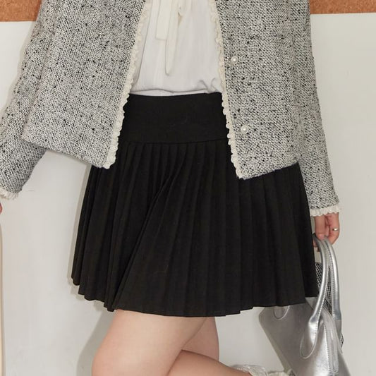 Plus Size High Waist Plain Accordion Pleated Mini A-Line Skirt