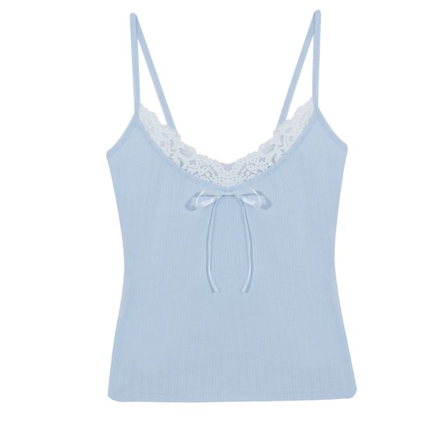 Plus Size Plain Bow Lace Trim Cami Top