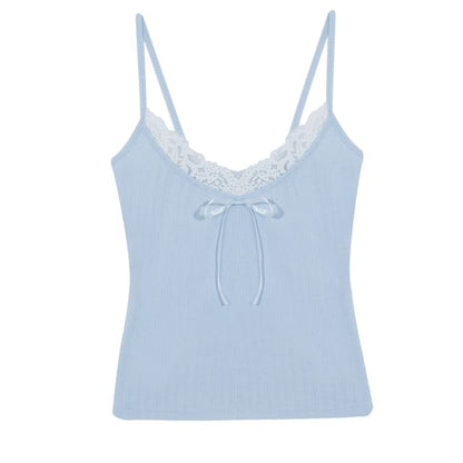 Plus Size Plain Bow Lace Trim Cami Top