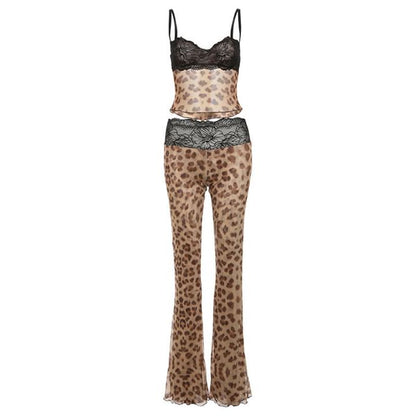 Leopard Lace Crop Cami and Low-Rise Pants Set
