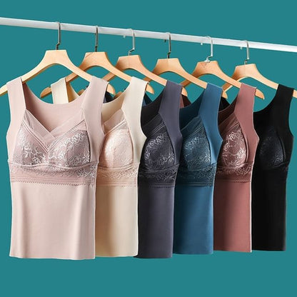 Padded V-Neck Lace Panel Tank