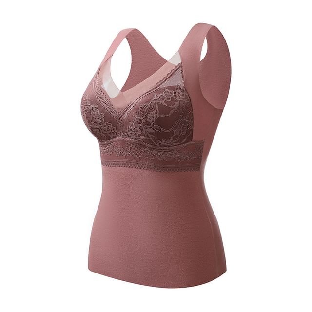 Padded V-Neck Lace Panel Tank