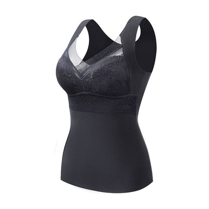 Padded V-Neck Lace Panel Tank