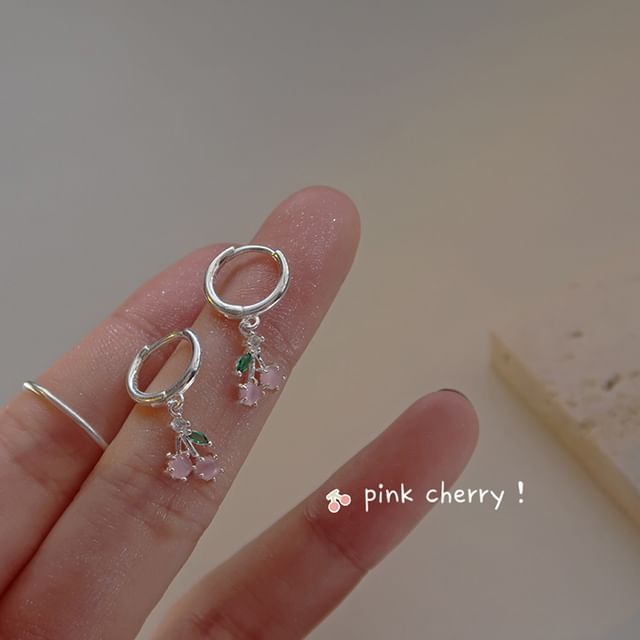 Earring Cherry Silver Sterling 925 Rhinestone Hoop Drop