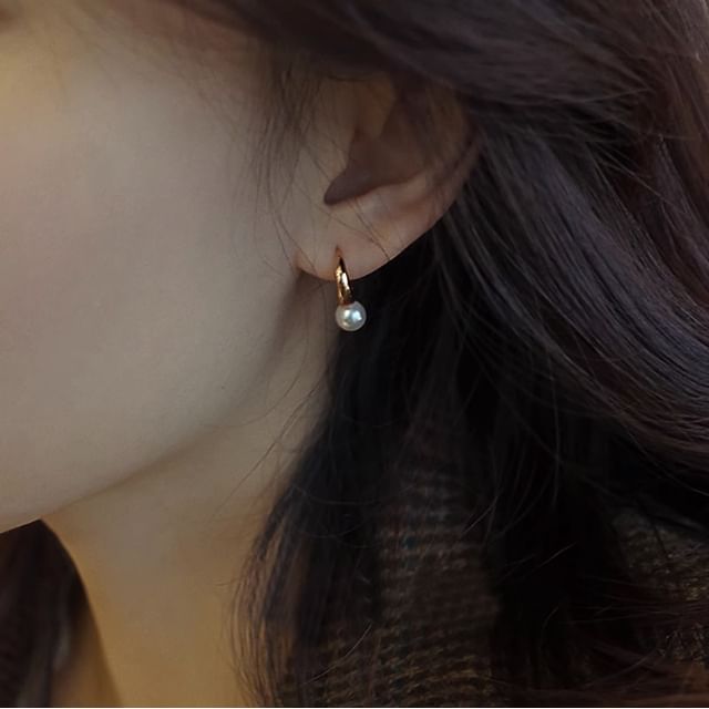 Hoop Faux Silver 925 Sterling Pearl Earring