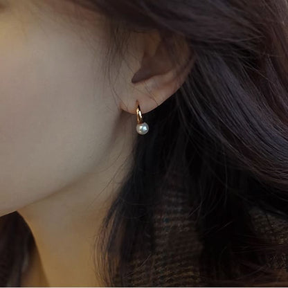 Hoop Faux Silver 925 Sterling Pearl Earring