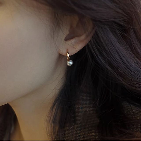 Hoop Faux Silver 925 Sterling Pearl Earring