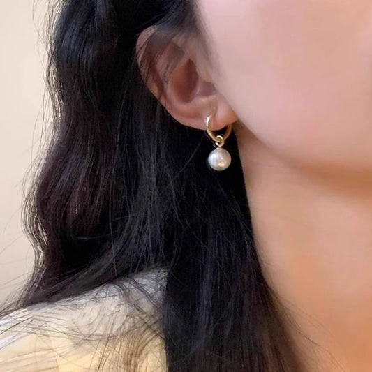 925 Drop Hoop Pearl Faux Silver Earring Sterling