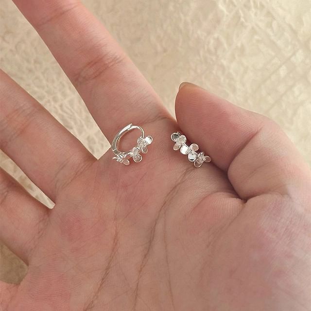 Floral Silver 925 Earring Sterling Huggie
