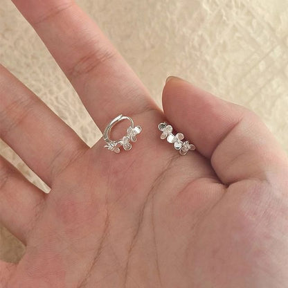 Floral Silver 925 Earring Sterling Huggie