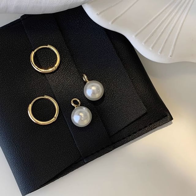 925 Drop Hoop Pearl Faux Silver Earring Sterling