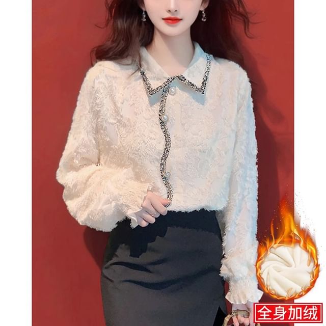 Elegant Frilled Lace Long-Sleeve Shirt