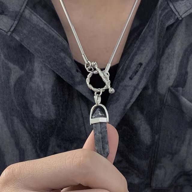 Faux Gemstone Pendant Necklace - Alloy