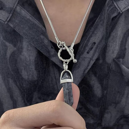 Faux Gemstone Pendant Necklace - Alloy