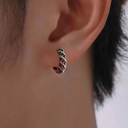 Twisted Crystal Hoop Earrings - Rhinestone Alloy