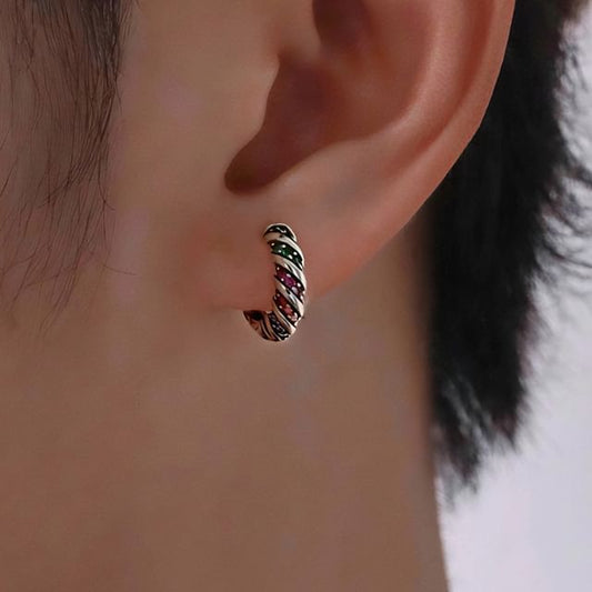 Twisted Crystal Hoop Earrings - Rhinestone Alloy