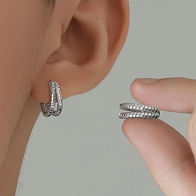 Layered Metal Hoop Earrings - Alloy Set