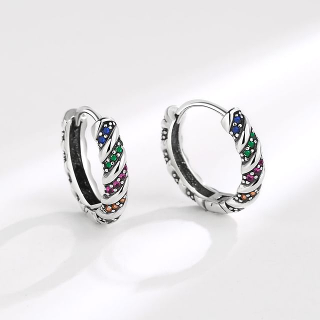 Twisted Crystal Hoop Earrings - Rhinestone Alloy