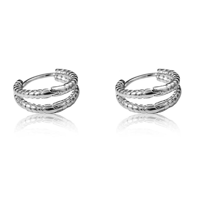 Layered Metal Hoop Earrings - Alloy Set