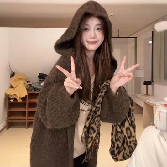 Ribbed Hooded Oversized Cardigan