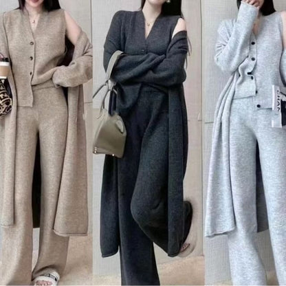 Sleeveless Vest, Wide Leg Pants & Open Front Cardigan Set