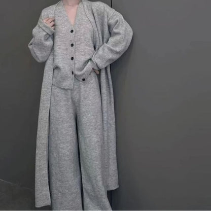 Sleeveless Vest, Wide Leg Pants & Open Front Cardigan Set