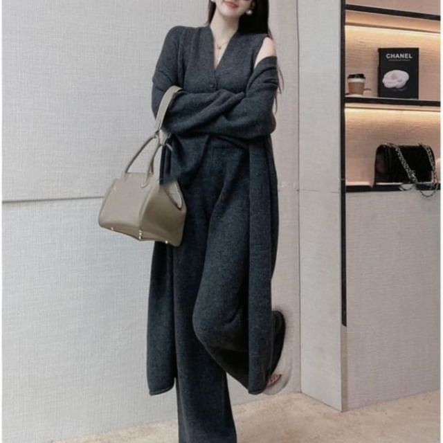 Sleeveless Vest, Wide Leg Pants & Open Front Cardigan Set