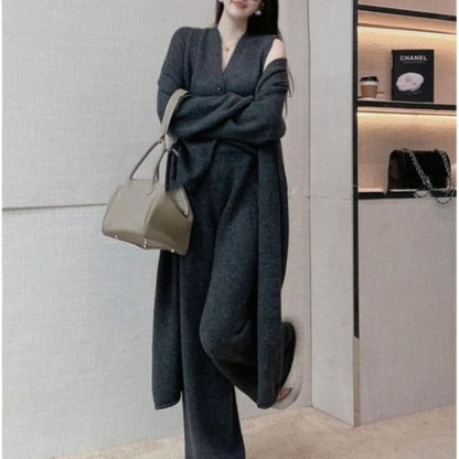 Sleeveless Vest, Wide Leg Pants & Open Front Cardigan Set
