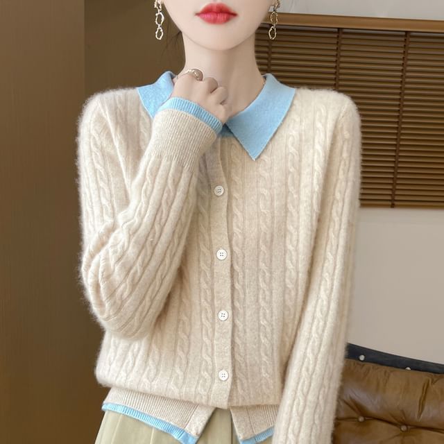 Cable Knit Collared Two-Piece Cardigan
