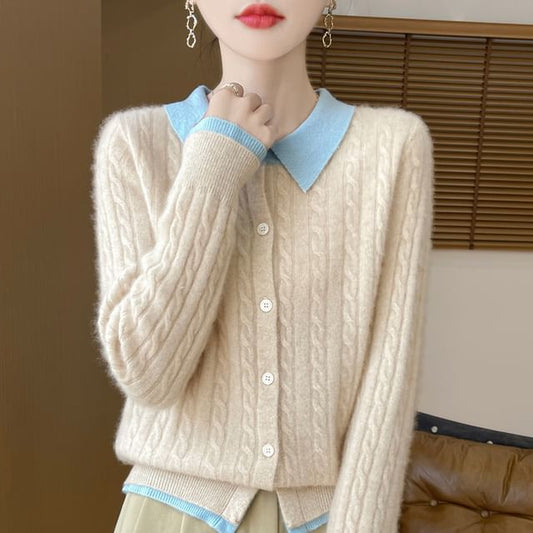 Cable Knit Collared Two-Piece Cardigan