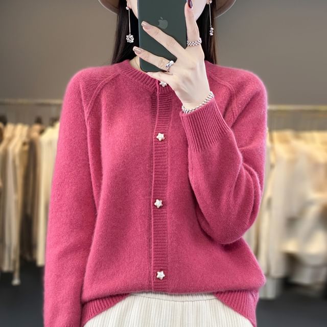 Classic Button-Front Crew Cardigan